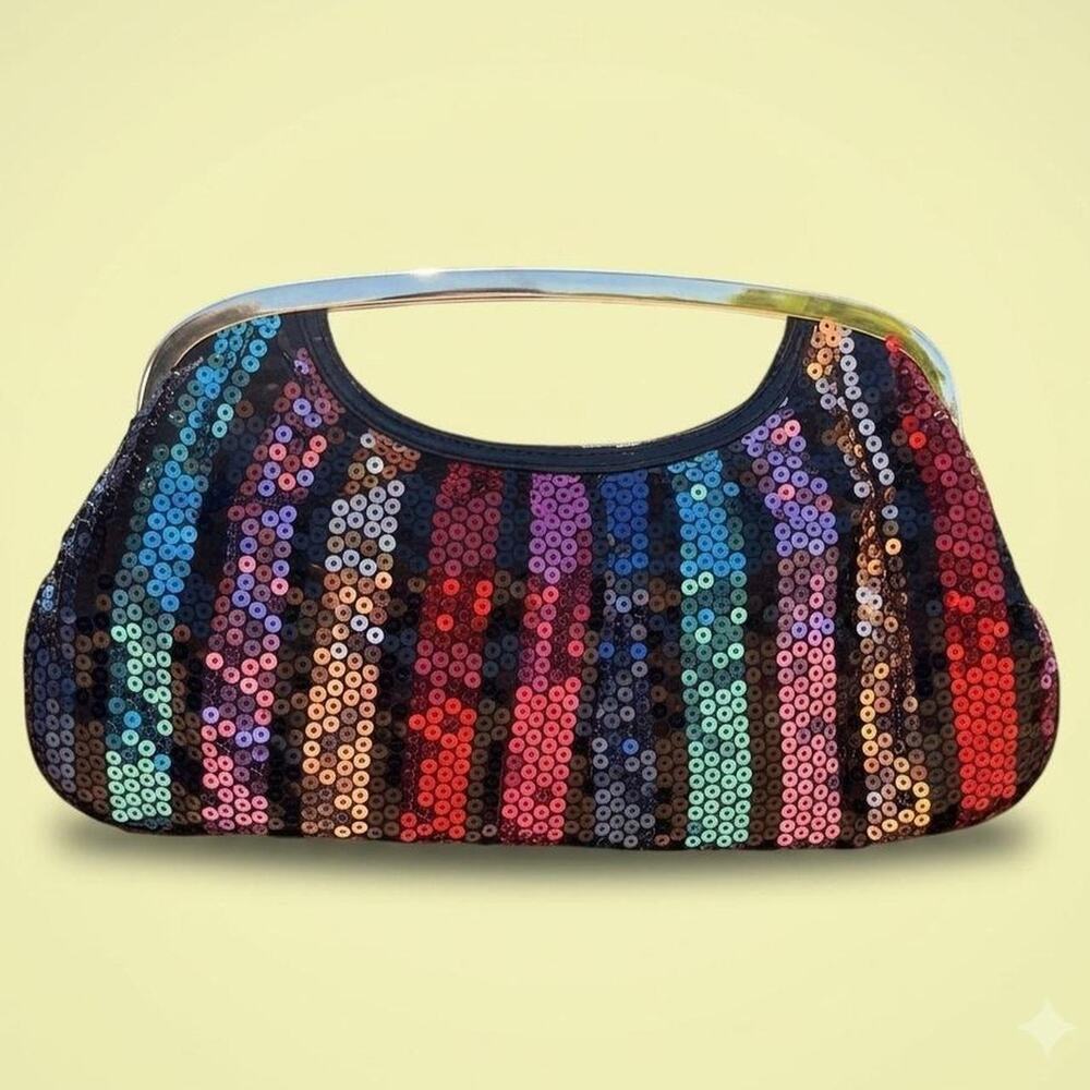 Y2k multicolored sequin stripe clutch